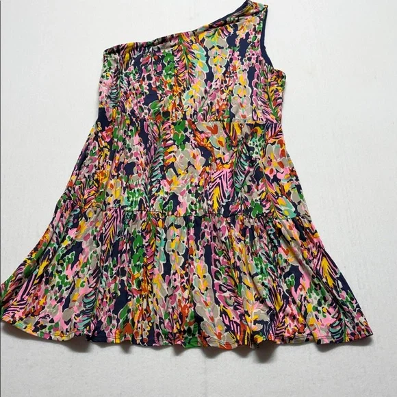 Beeson River One-Shoulder Floral Print Dress in Pink, Green, Yellow, Navy XL - Picture 6 of 6